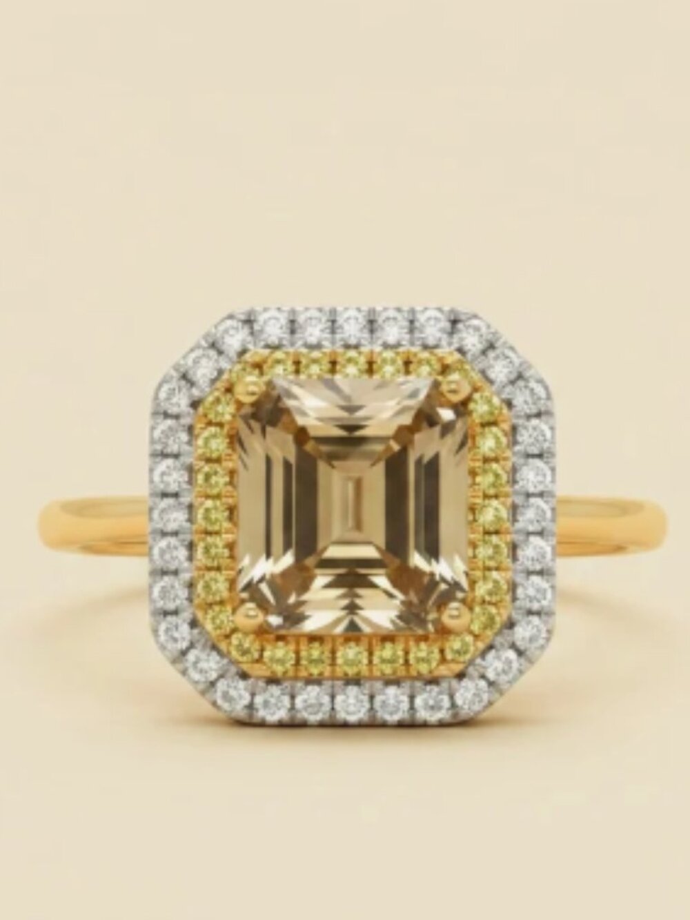 OFFER $1100 TO WIN THIS RINGFancy Diamond Citrine Three Tiered Engagement Ring - Picture 5 of 6